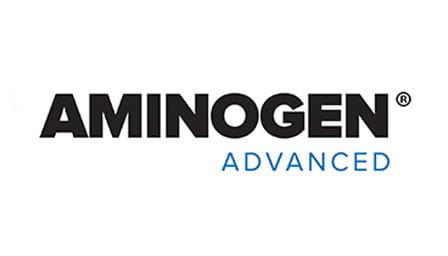 Bold black text “AMINOGEN® ADVANCED” on a white background.